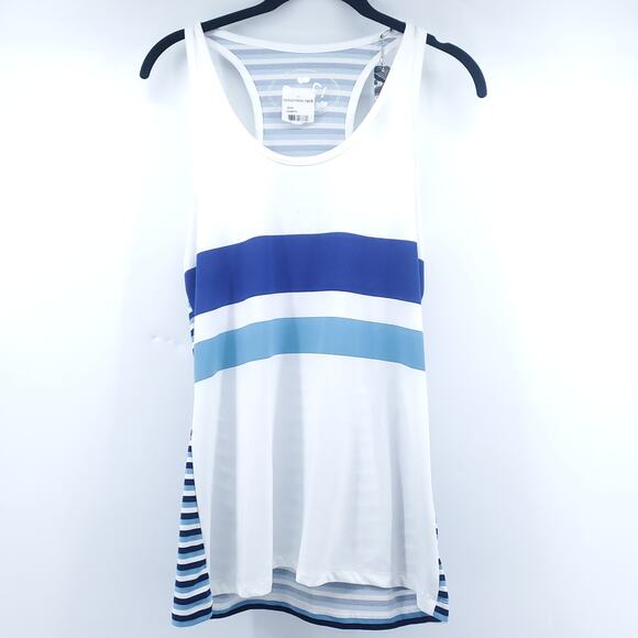 Poof! Sporty Athletic Retro Bright Blue Striped Racerback Tank Modern Chic Large - Picture 3 of 10